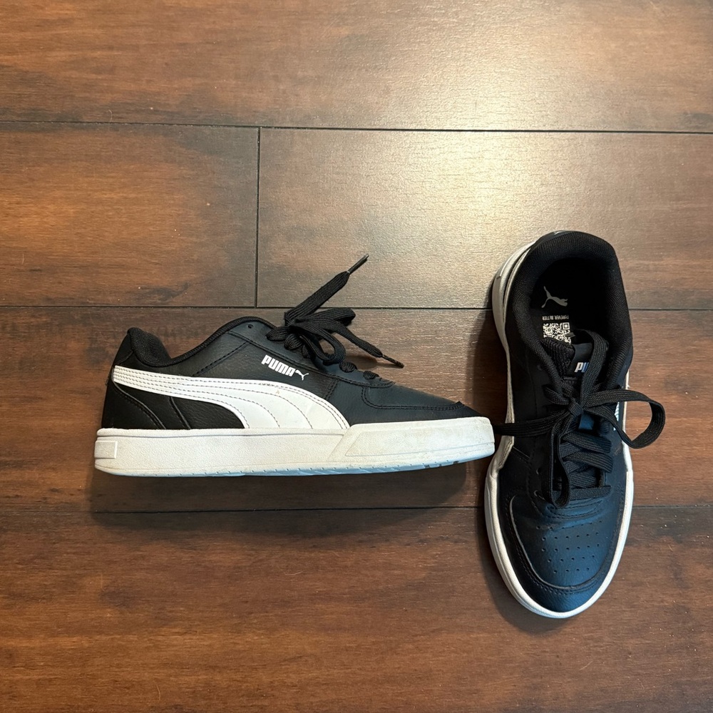 Puma Lace Up Black & White Youth Casual Athletic Sneaker Shoes